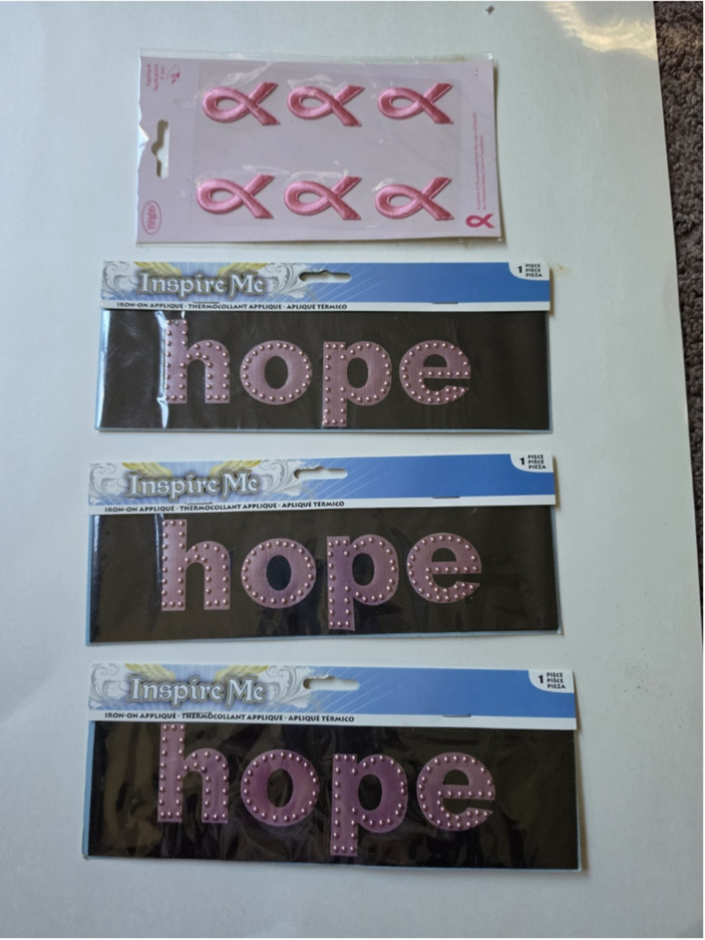 Breast Cancer Awareness Pink Ribbon Patches Rhinestone Hope Iron On Applique NIP